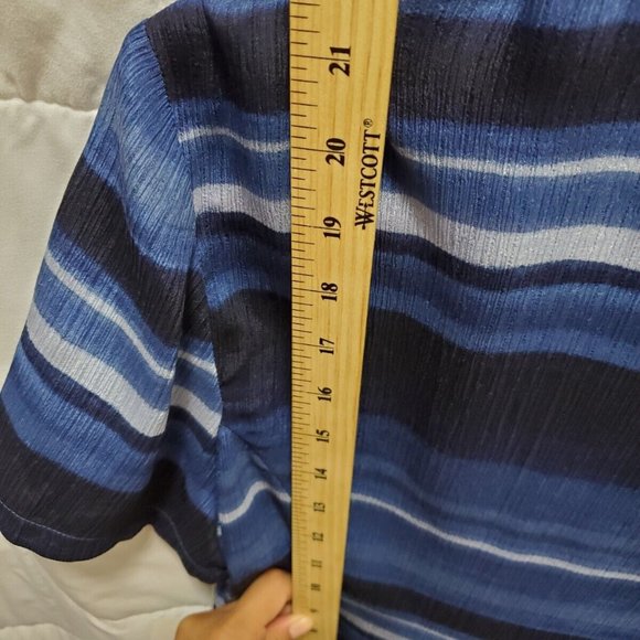 Jennifer Moore 100% Silk Shirt Woman Size 16 Petite  Blue stripes button boho - Picture 6 of 12